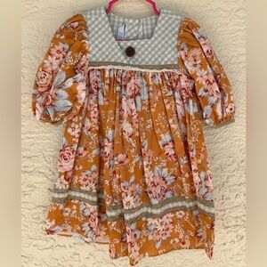 Darling Mae Ricrac & Ruffles Floral Dress 3T Cottagecore Prairie Boutique